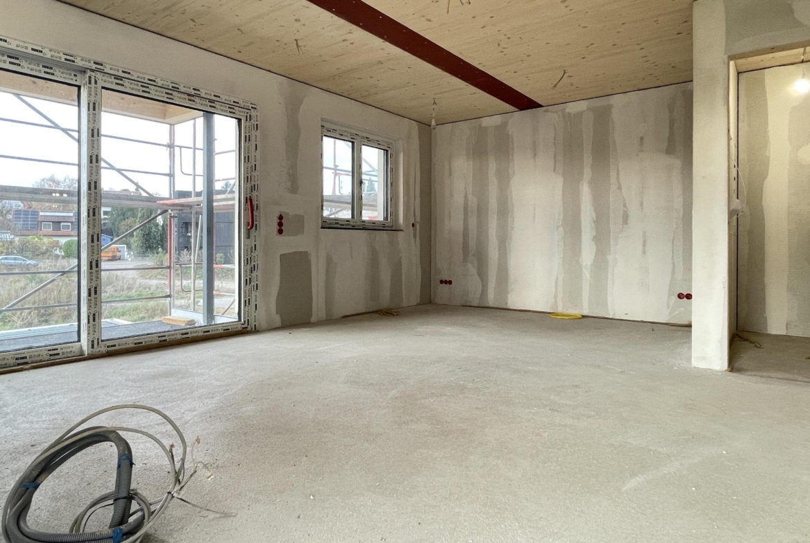 offene Küche mit Essen / Wohnen und Balkon